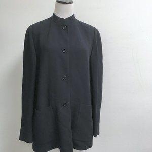 Eileeen Fisher black mandarin button up jacket blazer top S Italy